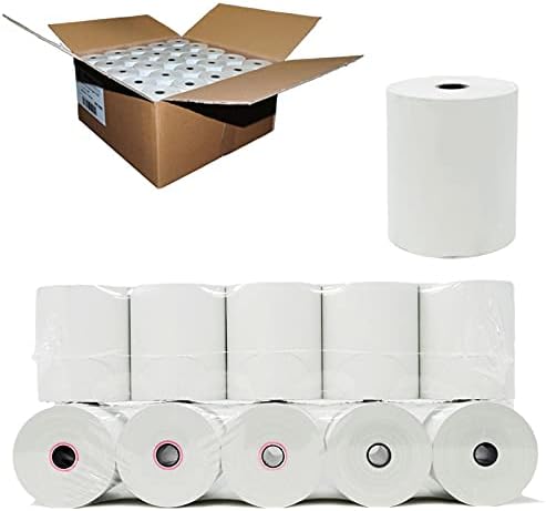 (50 rollos – 48 GSM) rollos de papel térmico de 3 18 x 230 pulgadas, se adapta a todas las impresoras de caja registradora Clover POS, Star