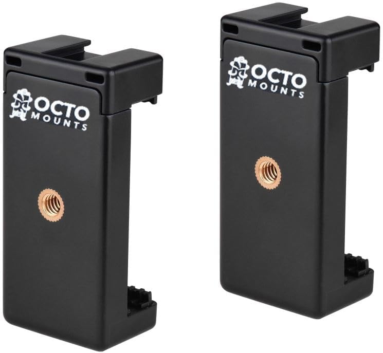 S – Juego de 2 soportes universales para teléfono inteligente para montar cualquier teléfono. Tiene tornillo de cámara (14 de pulgada 20), conecta
