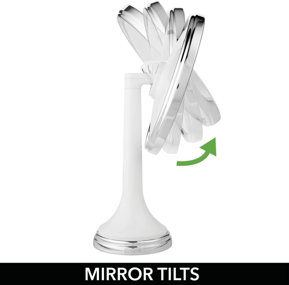 mDesign Espejo de tocador de baño con sensor de movimiento moderno con luz LED, redondo grande de 8 pulgadas, aumento 3X, manos libres, recargable e