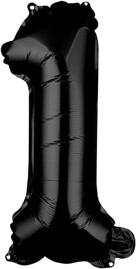 Balloonify – Globo de número de 16 pulgadas, 1 globo reutilizable para fiesta, número “1”, autosellante, globo metálico de Mylar negro, a prueba de