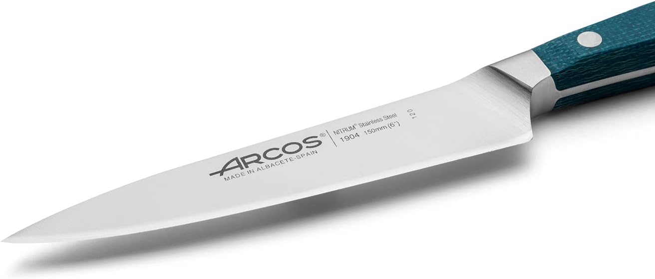 ARCOS Cuchillo de chef forjado de acero inoxidable tamaño 6 pulgadas. Mango profesional de micarta y borde especial de seda y hoja plateada 5.906