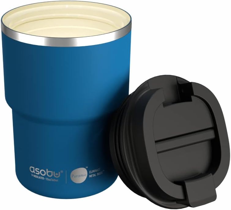 asobu Taza de viaje de acero inoxidable con revestimiento de cerámica, aislada con tapa a prueba de fugas y derrames, se adapta a portavasos