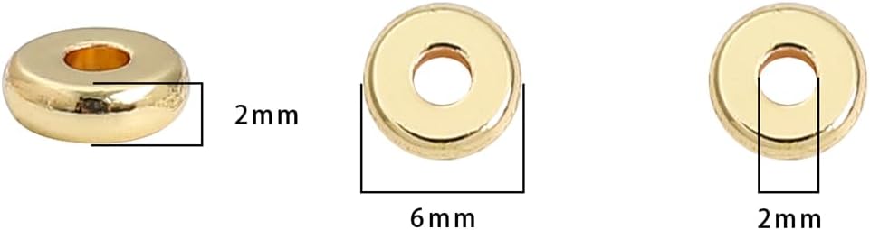 Cuentas espaciadoras de disco chapadas en oro de 14 quilates de 0.236 x 0.079 in, 50 unidades para hacer joyas, no se deslustran