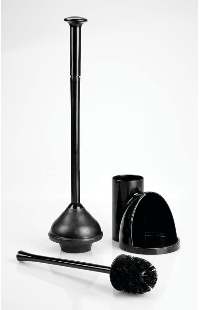 mDesign Juego de 2 cepillos de inodoro de plástico 2 en 1 compactos e independientes, juego de basura, almacenamiento de baño en casa, accesorios de