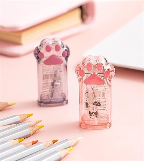 2 sacapuntas de pata de gato rosa, suministros escolares kawaii, regalo para estudiantes, sacapuntas kawaii, suministros escolares para niños,