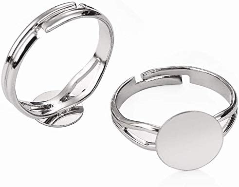 LANBEIDE 40 anillos en blanco, chapados en plata, ajustable, plano de 0.472 in, base de anillo en blanco, hallazgos de joyería en blanco