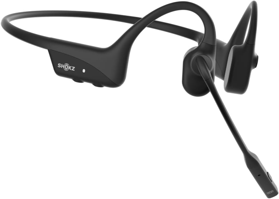 SHOKZ OpenComm2 Auriculares de conducción ósea de oído abierto, auriculares inalámbricos Bluetooth para computadora con micrófono de cancelación de