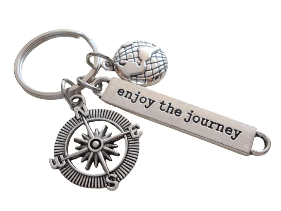 Enjoy the Journey Compass & Globe Charm Keychain – Graduation Keychain, Encouragement Keychain