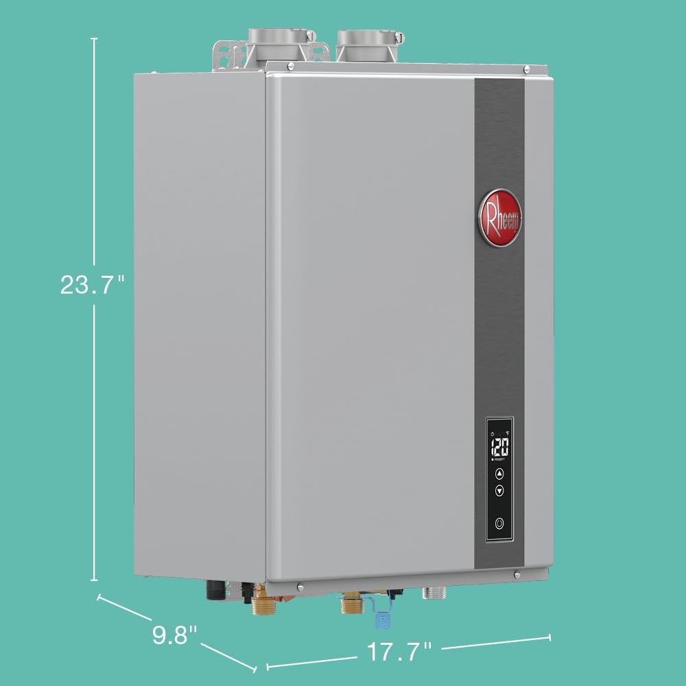 Rheem RRTGH84DVLP3701172 Rheem RTGH Series 8.4 GPM 157,000 BTU 120 voltios residencial de propano líquido sin tanque calentador de agua de acero