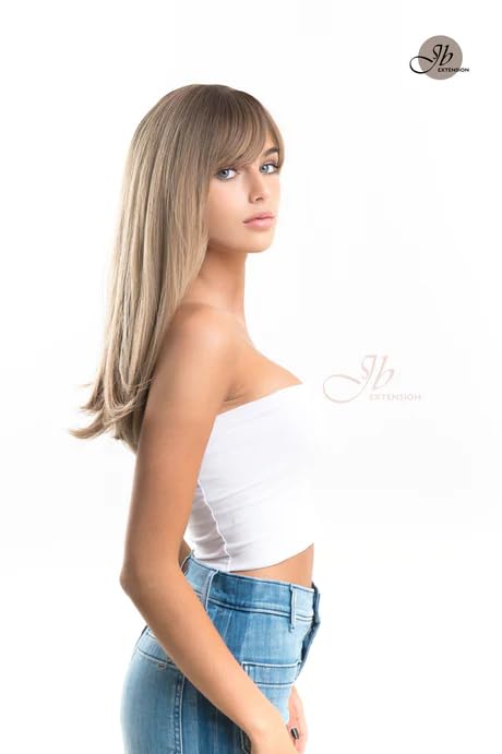 NELLY – Peluca de cabello lacio con flequillo completo, sin pegamento, para mujer, pelucas sintéticas naturales para uso diario (pelucas de cabello
