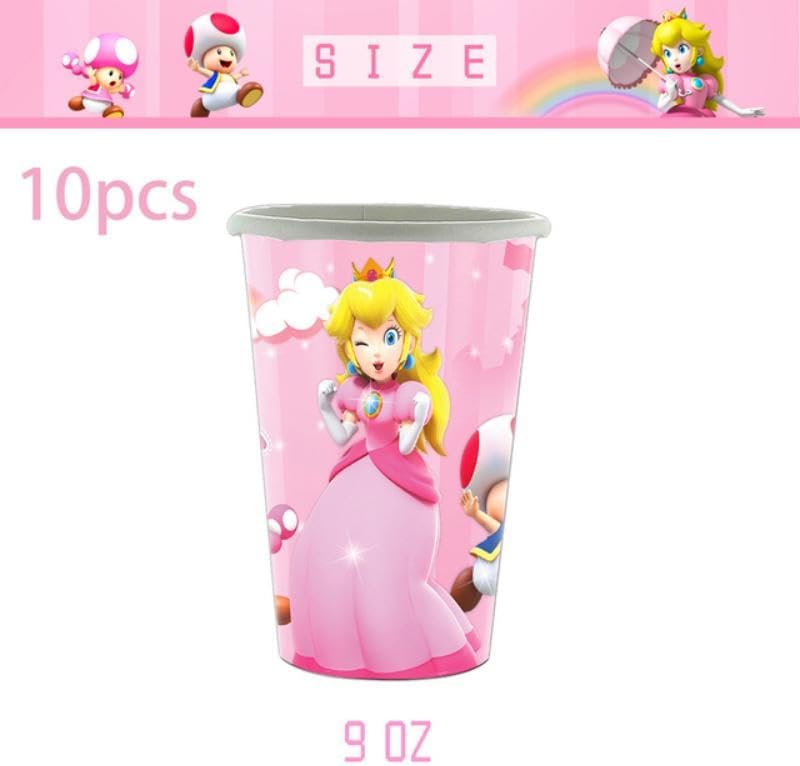 131 piezas de vajilla de fiesta de melocotón princesa para Mario, 50 calcomanías, 20 platos, 20 servilletas, 10 cuchillos, tenedores y cucharas, 10