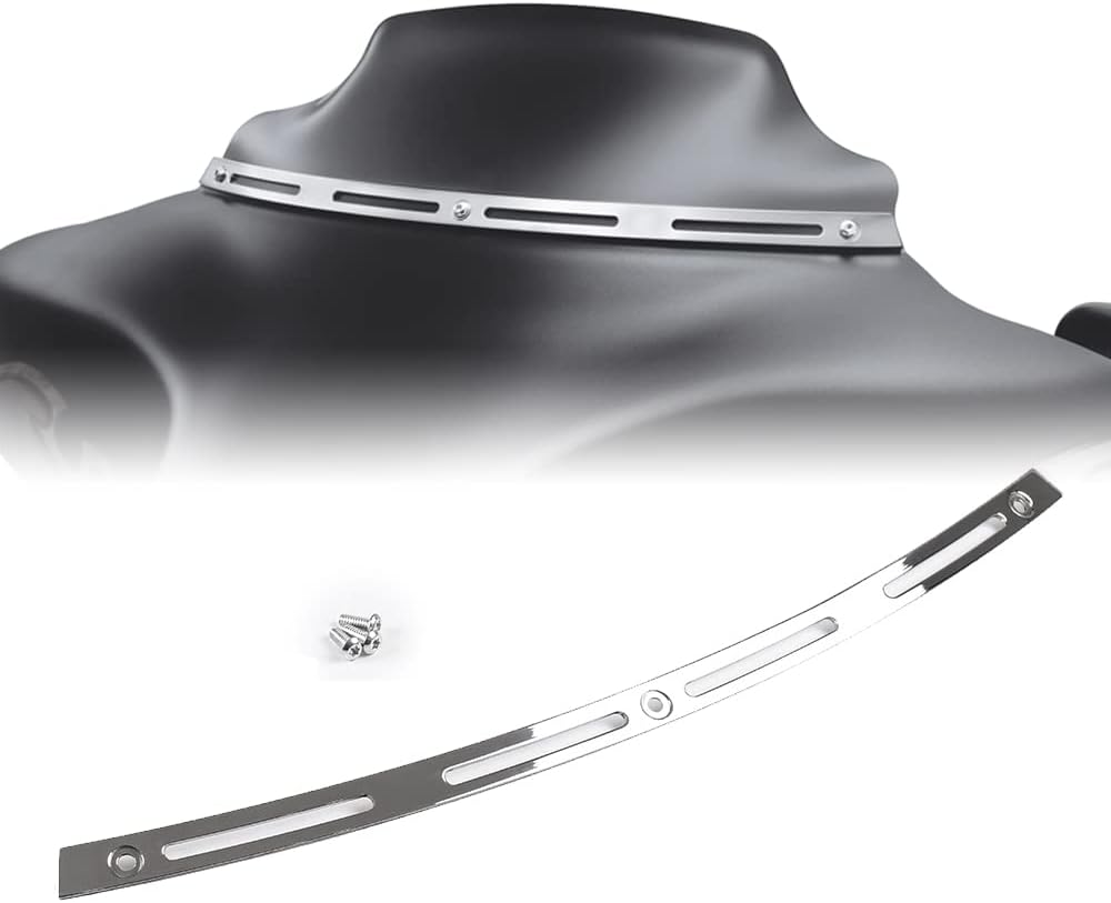 WYNMOTO Parabrisas de acero inoxidable pulido con ranuras para parabrisas cromado compatible con Harley Touring Electra Street Glide Ultra Limited