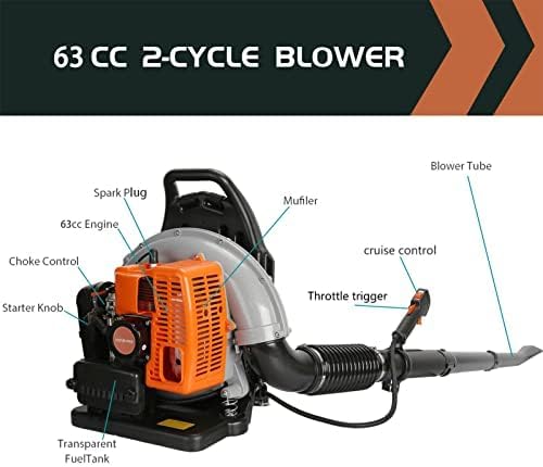 Soplador de hojas de 550CFM, 1 juego de soplador de hojas de alta potencia de 2 tiempos, fuerte fuerza del viento, mochila ABS soplador de nieve
