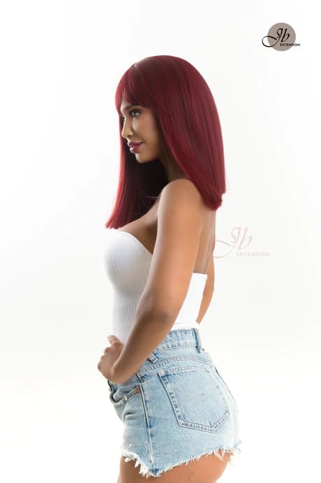 Peluca lacia roja NATALE con flequillo completo, corte Bob, pelucas sin pegamento para mujer, pelucas sintéticas naturales para uso diario (pelucas