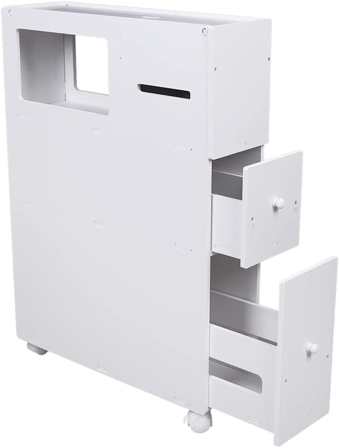 SHOUMANUAL Gabinete de almacenamiento de baño, organizador de almacenamiento de piso estrecho de 4 capas con cajones deslizantes y ruedas,