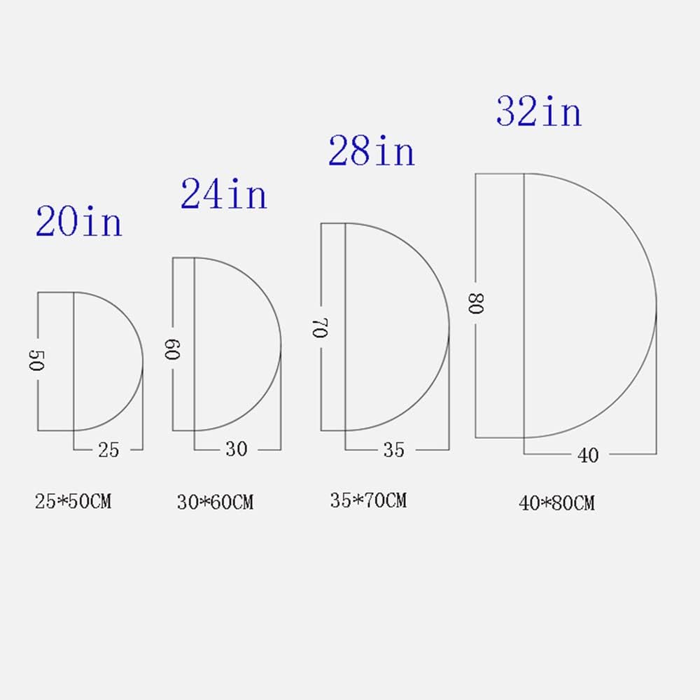 MKEING Espejo de tocador de medio círculo, espejo de baño LED de 20, 24, 28, 32 pulgadas, moderno espejo de pared sin marco, espejo retroiluminado