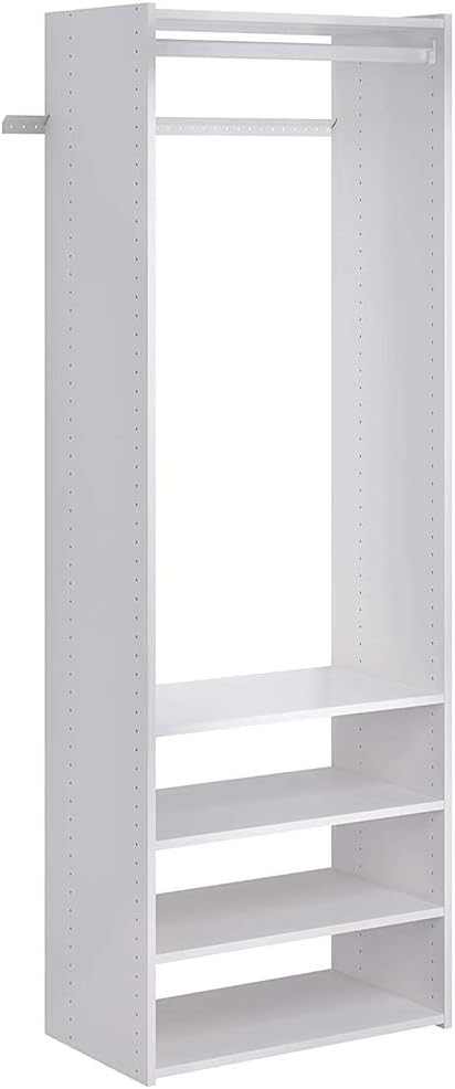 Easy Track PH34-WH – Kit de organizador de armario de torre de alta calidad con estantes ajustables, barra para colgar y herrajes en color blanco