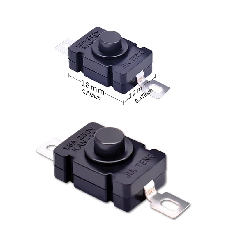 Paquete de 30 interruptores de botón micro autobloqueante plano de 2 pines con agujero, mini botón de encendidoapagado, JIA Teng KAN-28 1.5A 250V