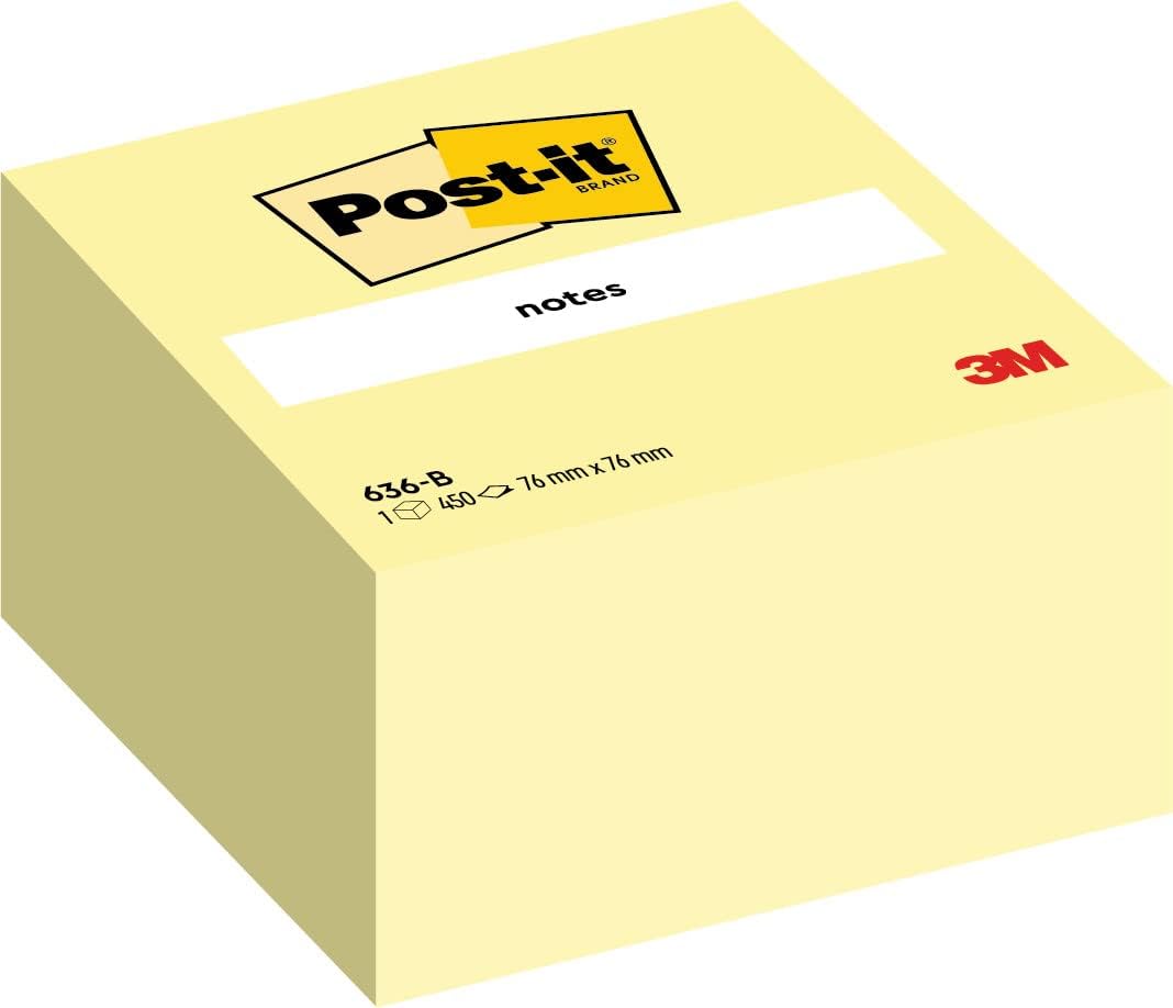 Post-it Sticky Notes Cube – Paquete de 1 bloc de 450 hojas, 2.992 in x 2.992 in, color rosa, amarillo, naranja, verde, notas autoadhesivas para