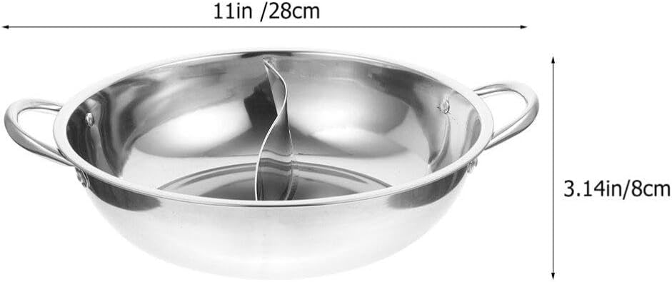 Tofficu Olla caliente con divisor, olla dividida de acero inoxidable de 11 pulgadas, olla caliente olla doble para estufa de inducción de gas