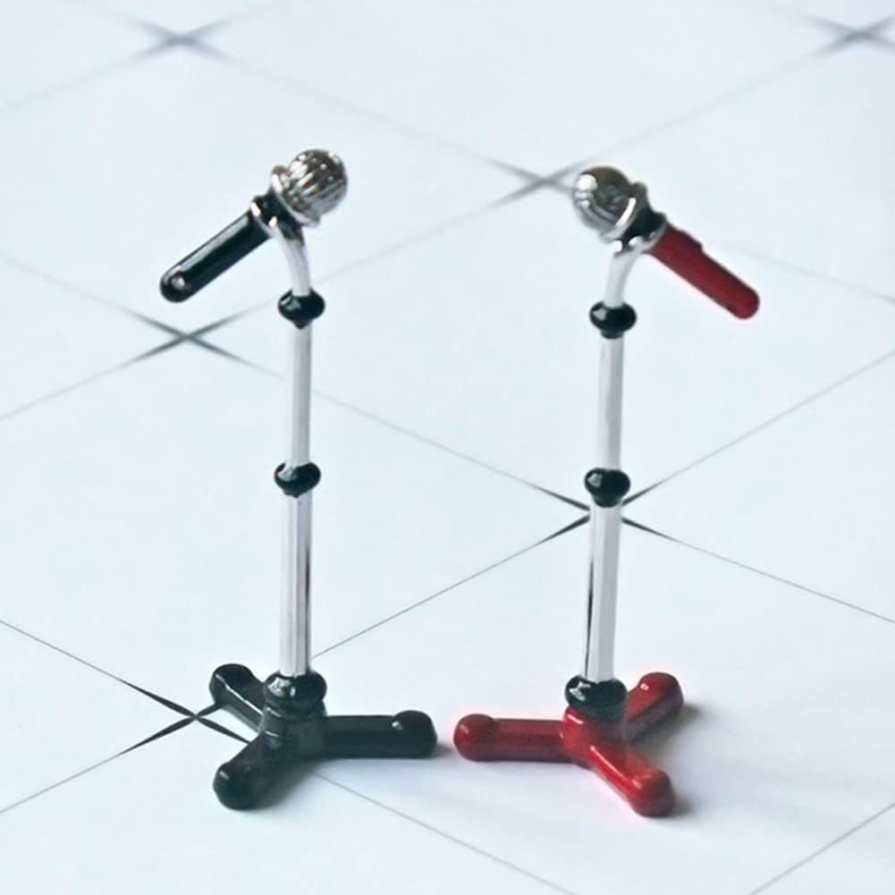 112 Casa de muñecas Miniatura Metal Micrófono Micrófono con Soporte Music Room Negro