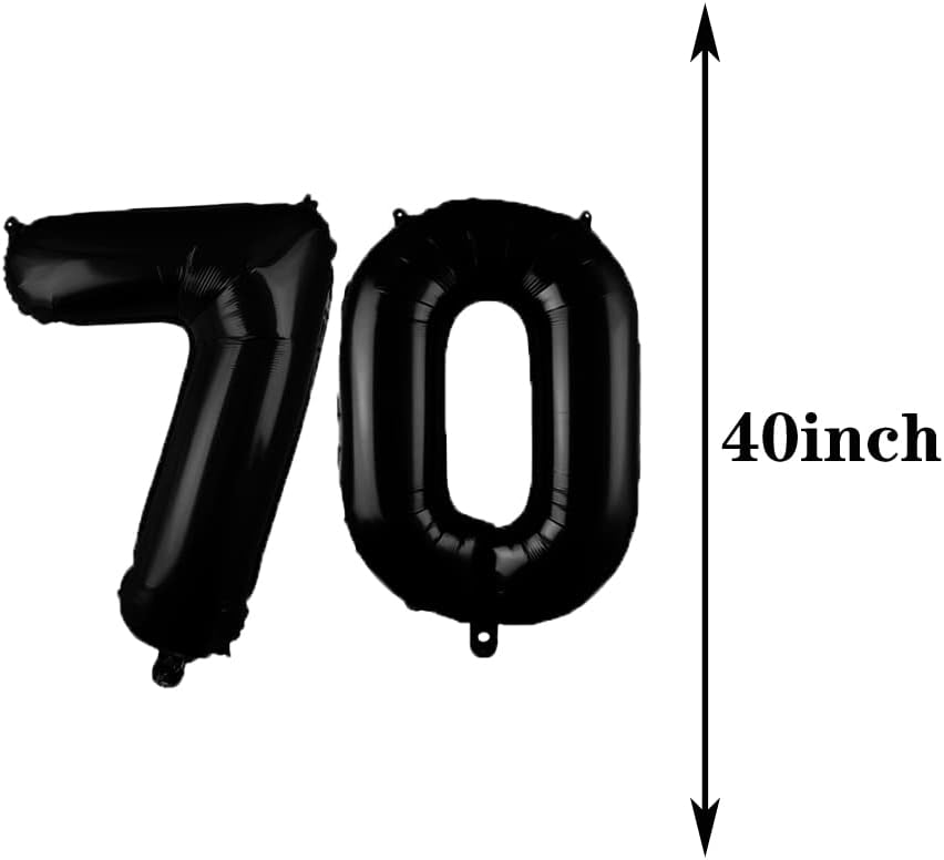 Decoraciones de cumpleaños número 70, suministros para fiestas, globos negros del número 70, globos de aluminio de Mylar de 70, decoración de globos