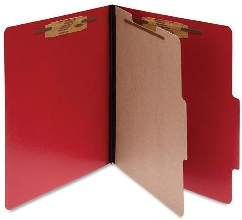 ACCO BRANDS Carpetas de clasificación Presstex, carta, cuatro secciones, rojo ejecutivo, 10caja (15649)