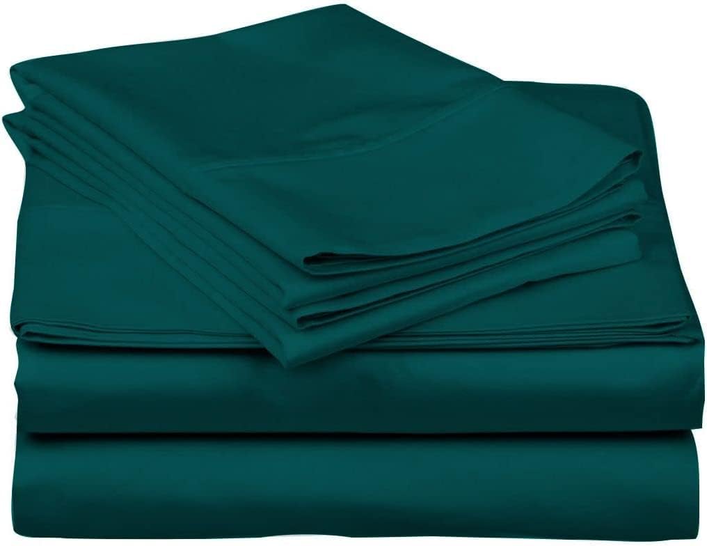 Juego de sábanas de 4 piezas 100% algodón egipcio, tejido satinado, ligero y transpirable, para todas las estaciones, se adapta a colchones de hasta