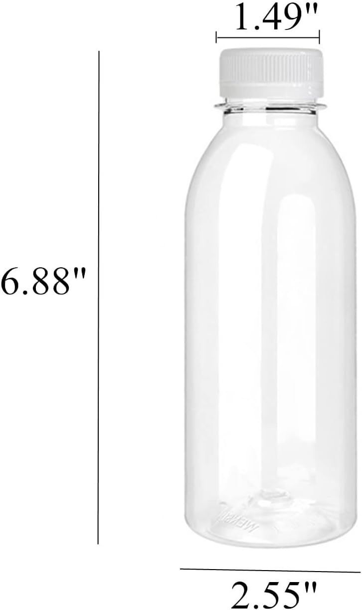 SHZMJL 4 botellas de jugo de plástico de 16 onzas con tapas, botellas de plástico desechables transparentes vacías a granel, botellas de jugo de