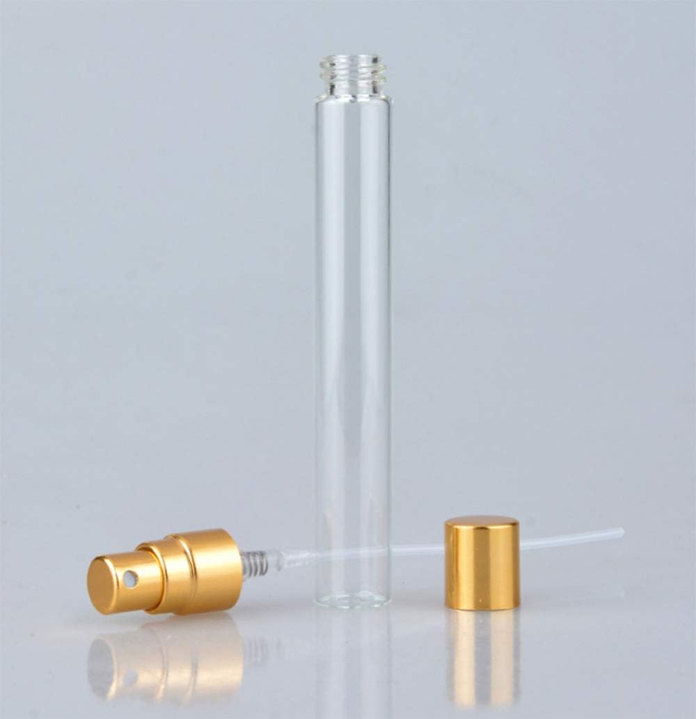 10pcs Slim Fine Mist 0.3 fl oz 13oz Gold Atomizer Botella de vidrio transparente Frasco Spray Fragancia líquida recargable Perfume Botella de aroma