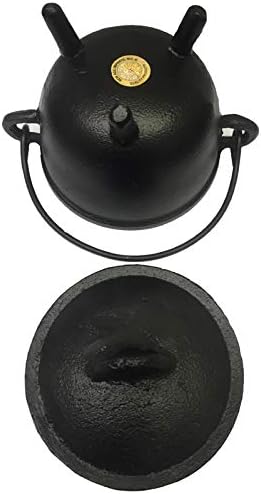 New Age Imports, Inc. Caldero de hierro fundido con asa y tapa, ideal para manchas, quemar incienso, fines rituales, decoración, decoración de