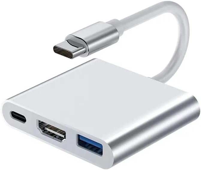 Adaptador multipuerto USB-C 3 en 1 con HDMI 4K, USB 3.0 y carga PD – Compatibilidad universal para Mac, Windows, Android Linux