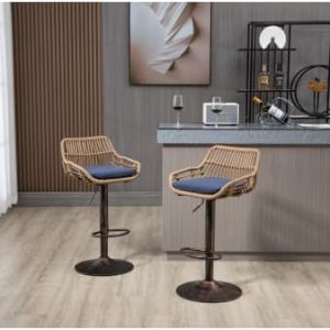 SZLIZCCC Juego de 2 taburetes giratorios de bar ajustables con reposapiés para cocina, bar, restaurante (azul) SZLIZCCC Juego de 2 taburetes giratorios de bar ajustables con reposapiés para cocina, bar, restaurante (azul)