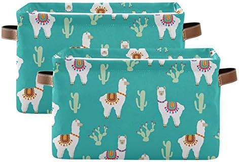 SEULIFE – Cesta de almacenamiento plegable con diseño de cactus y llamas, diseño de alpaca y animales, organizador grande y plegable, cubos de