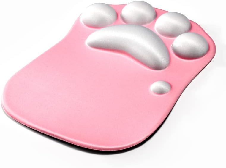 Alfombrilla de mouse con diseño de pata de gato con cojín de apoyo para la muñeca, reposamuñecas de silicona suave, alfombrilla ergonómica para