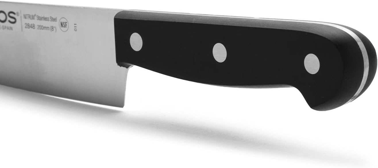 Arcos Cuchillo de chef de acero inoxidable de 8 pulgadas. Cuchillo de cocina para cortar y pelar alimentos pequeños. Mango ergonómico de
