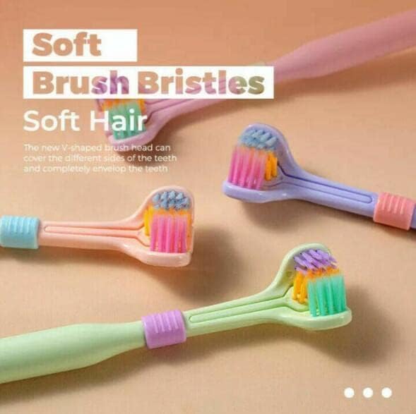 2 cepillos de dientes de pelo suave de tres caras de color aleatorio, diseño envolvente eficaz, para limpiar los dientes y las encías, cepillos de