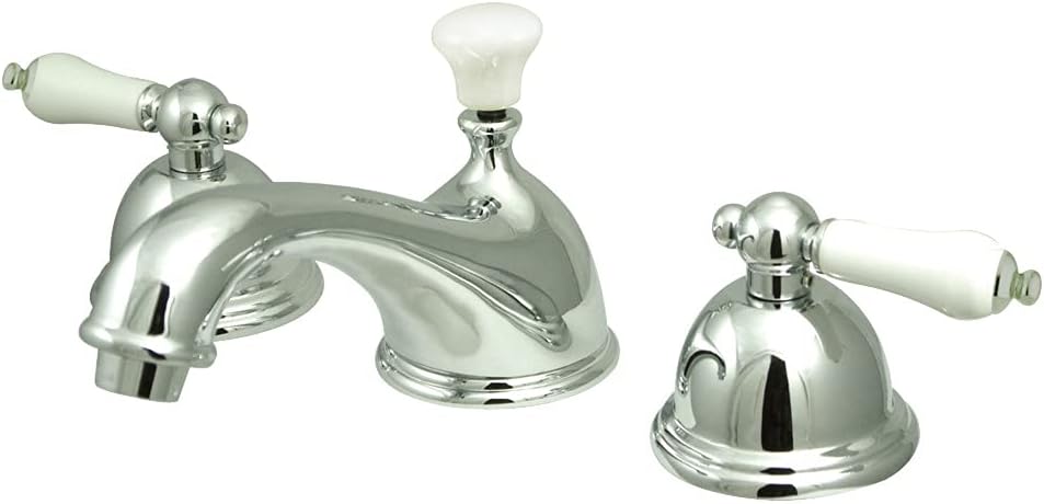 Kingston Brass KS3961PL Grifo de lavabo generalizado de restauración con manija de palanca de porcelana, cromo pulido, centro ajustable de 8 pulgadas