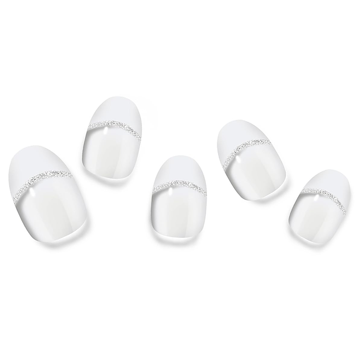 Tiras de uñas de gel semicuradas, puntas de uñas francesas, calcomanías de uñas de gel UV, calcomanías de uñas de gel con purpurina plateada de