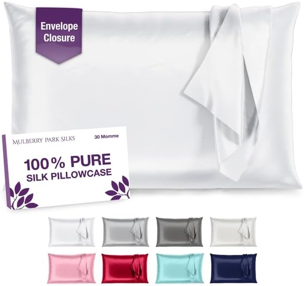 Mulberry Park – Funda de almohada de seda de 30 Momme, funda de almohada de seda pura para cabello y piel, funda de almohada de seda real de morera