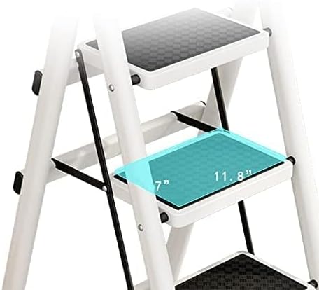 HDHNBA Escalera portátil blanca y negra, taburete plegable con pedal antideslizante ancho, escalera ligera de capacidad de carga de 330 libras,