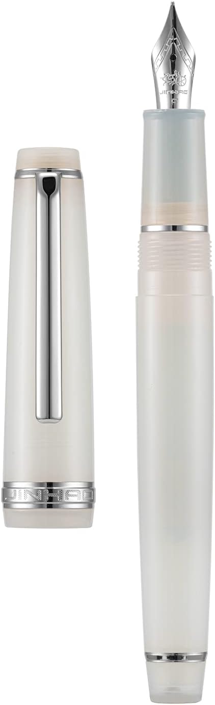 Jinhao 82 – Pluma estilográfica acrílica, punta extra fina iridio con convertidor de tinta, blanco marfil transparente, diseño clásico, bolígrafo de