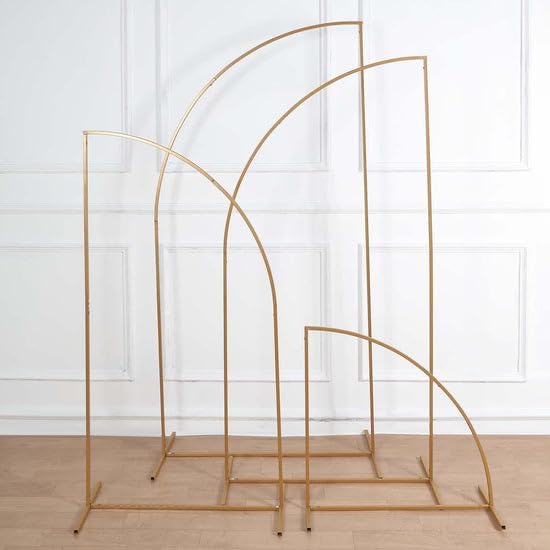 TABLECLOTHSFACTORY – Juego de 4 soportes de metal dorado para telón de fondo de arco de boda, marco floral de media luna, 2.5 pies, 5 pies, 6.5 pies