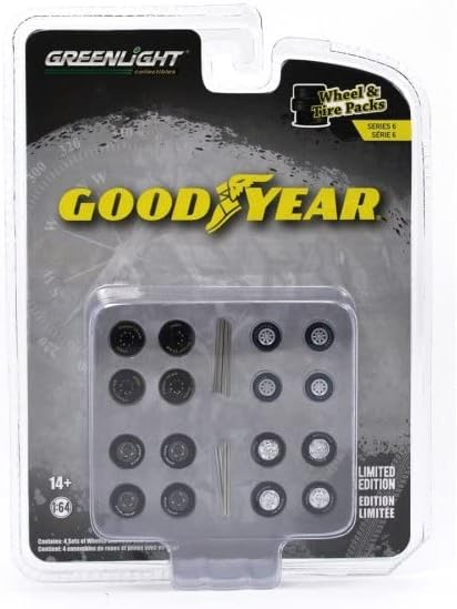 Auto Body Shop Goodyear Juego de neumáticos de goma Greenlight 16110B – Accesorio fundido a presión a escala 164