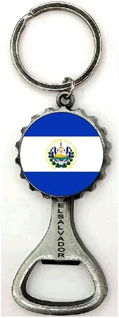 Abrebotellas de metal con forma de tapa de botella de la bandera de El Salvador – Recuerdos de El Salvador, Negro –