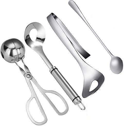 4 piezas de albóndigas para hacer carne, cuchara baller de acero inoxidable, herramienta para hacer albóndigas antiadherentes, cuchara para