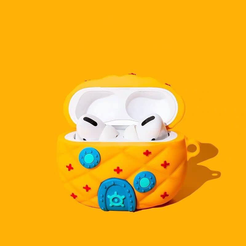 Funda de silicona ultra gruesa y suave con gancho para llavero para Apple AirPods 1, 2, 1 generación, piña de casa, fruta amarilla, dibujos animados
