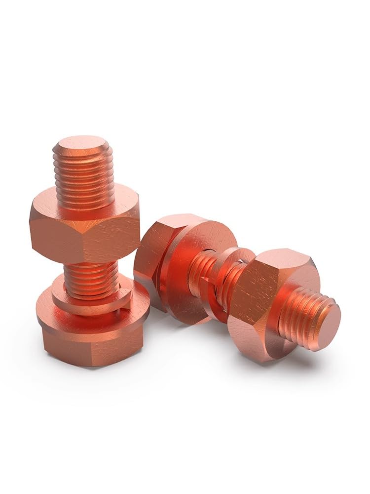 M8x60mm 2sets T2 Perno de tornillo hexagonal de cobre puro, arandela de tuerca, perno conductor de cobre rojo conductor
