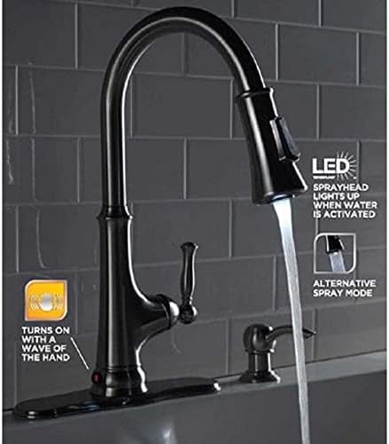 Glacier Bay Grifo de cocina con pulverizador desplegable de una sola manija sin contacto con luz LED