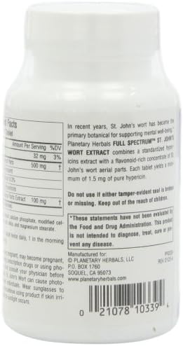 Planetary Herbals Extracto de St. John ‘s wort espectro completo 600mg, para Bienestar emocional